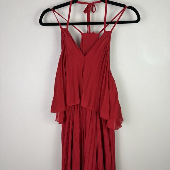 Petal & Pup Gia Red Pleated Halter Maxi Dress L Nordstrom Formal Wedding Beach - Picture 5 of 11